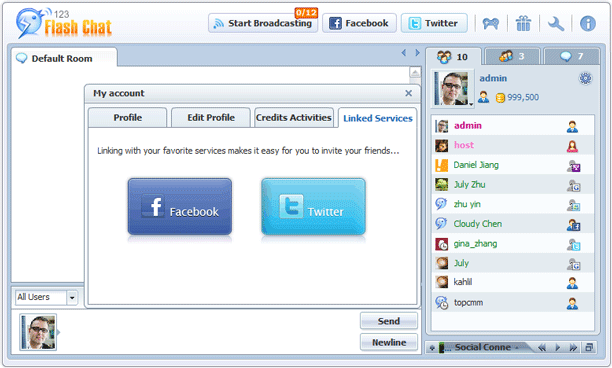 Linked Services Panel of 123 Flash Chat, Chat Software