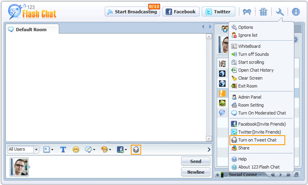 Tweet Chat Button of 123 Flash Chat, Chat Software