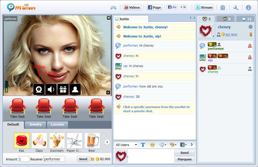 123 PPV Software Chat Software Separate Audio Video, Webcam Chat, HTML Chat, Live PPV Software, Video Chat