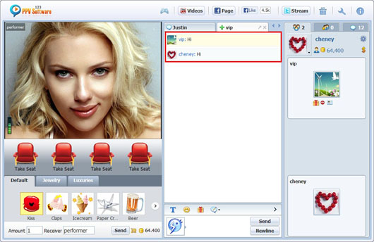 123 PPV Software Chat Software Performer Private Message, Webcam Chat, HTML Chat, Live PPV Software, Video Chat