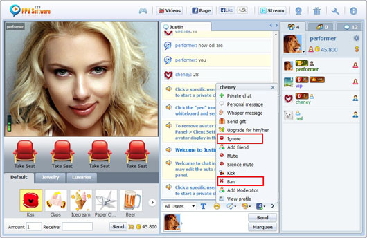 123 PPV Software Chat Software Performer User Control, Webcam Chat, HTML Chat, Live PPV Software, Video Chat