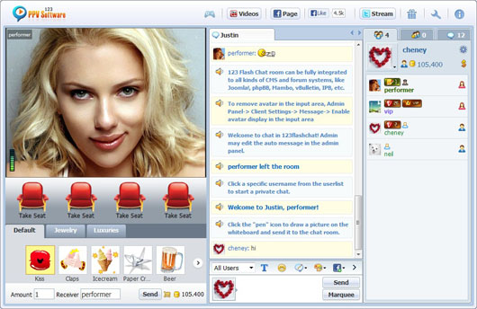 123 PPV Software Chat Software Performer User List, Webcam Chat, HTML Chat, Live PPV Software, Video Chat