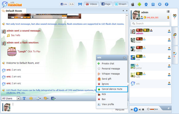 Cancel Mute without Notice, 123 Flash Chat Software