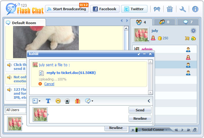 File Transfer of 123FlashChat, Video Chat, Flash Chat, Chat Software, PHP Chat