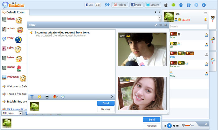 Private Video Chat of 123FlashChat, Video Chat, Flash Chat, Chat Software, PHP Chat