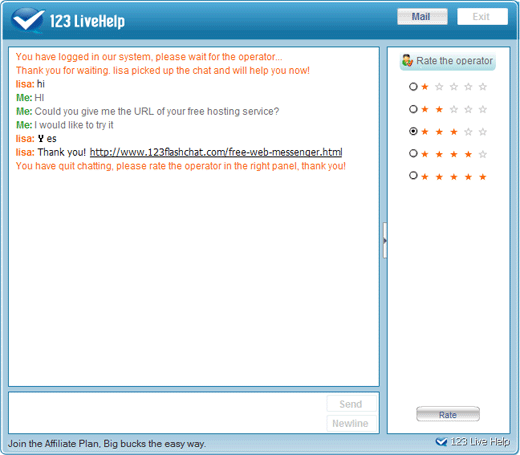 Survey in Customer Live Chat Window, Live Support Chat Software, Online Chat Hosting, Live Help Chat