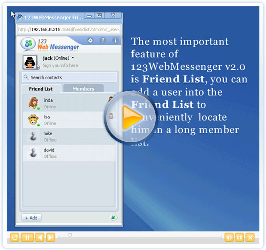 Let's take the Web-based Friend List of 123 Web Messenger for example blow.